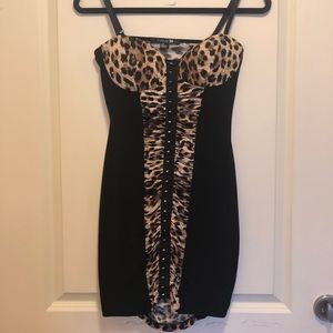 Forever21 Black & Cheetah Print Fitted Dress